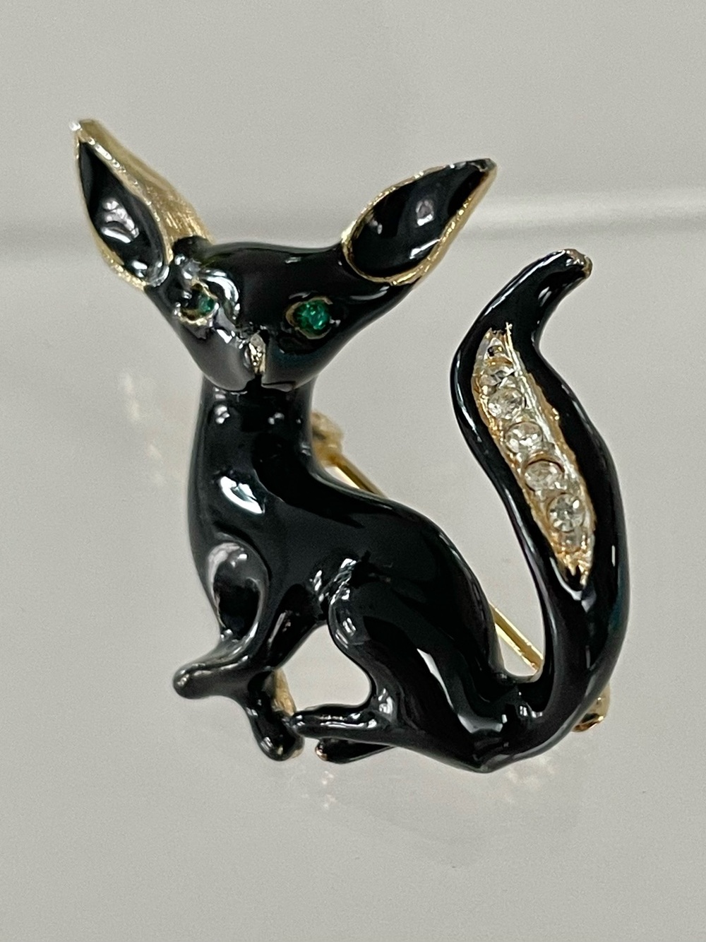 Vintage Enamel Black Cat Pin Brooch